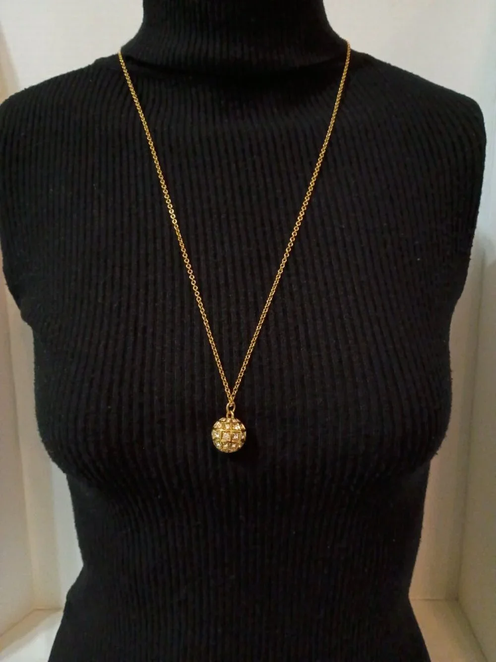 COACH Crystal Pave Globe Necklace 26501 Gold Long Ball Pendant